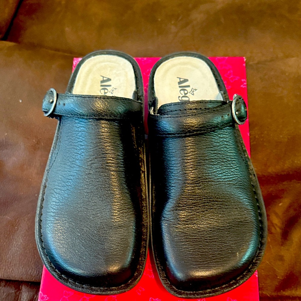 Alegria Black Leather Slip-On Shoes